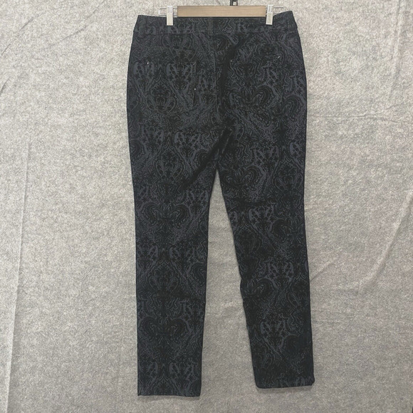 Chicos Paisley Jeans Womens Sz 1 US 8 Black Velvet Textured Stretch Party‎ - Picture 2 of 10
